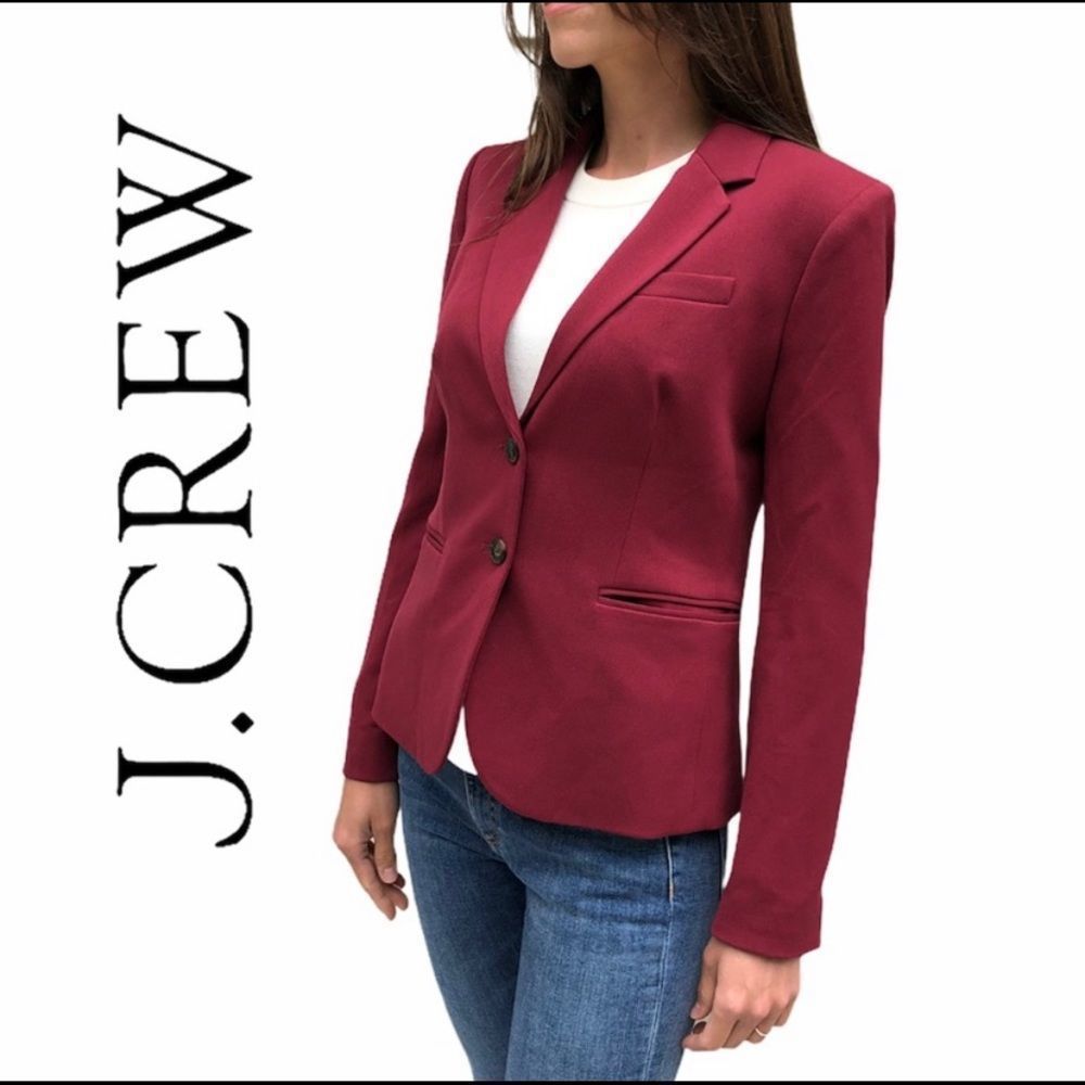 J Crew Schoolboy Jacket Blazer Two Button Lined Notch Lapel Maroon Burgundy Red